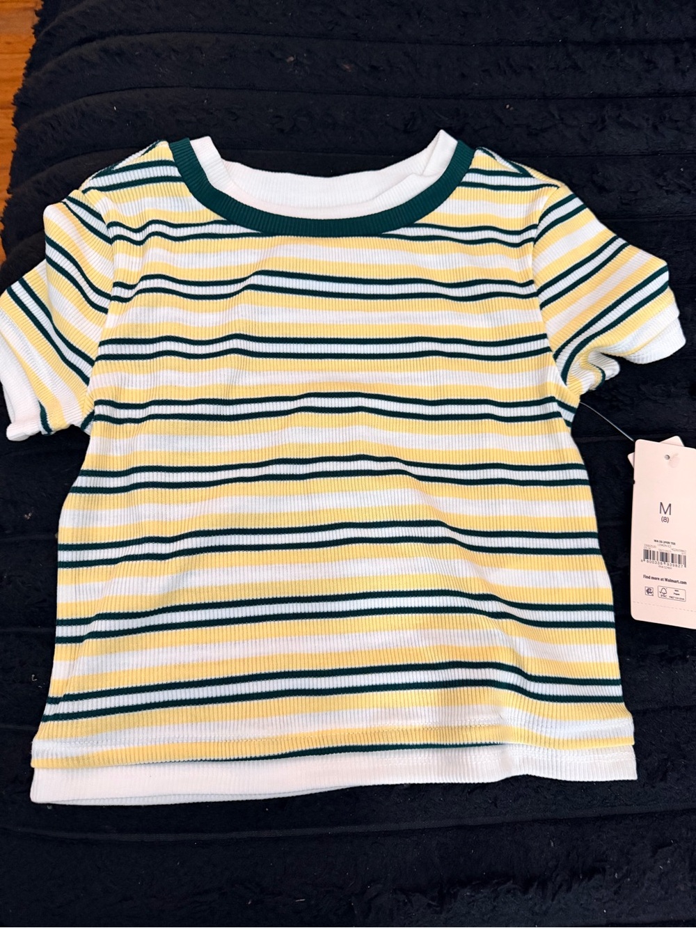 Striped Ribbed Short Sleeve Tee - White, Yellow & Dark Green